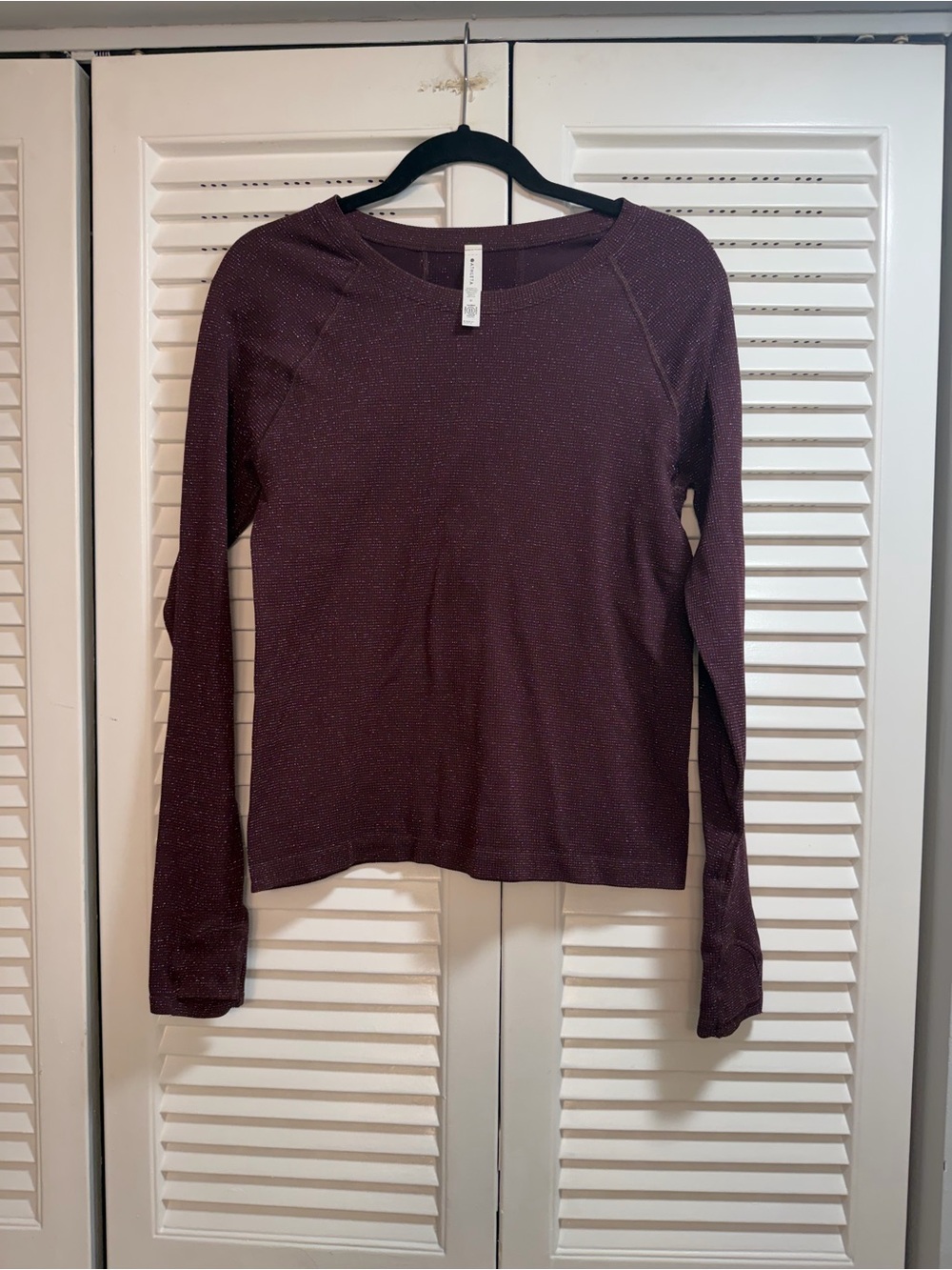 Athleta Long-Sleeve Sparkle Crew in Deep Wine